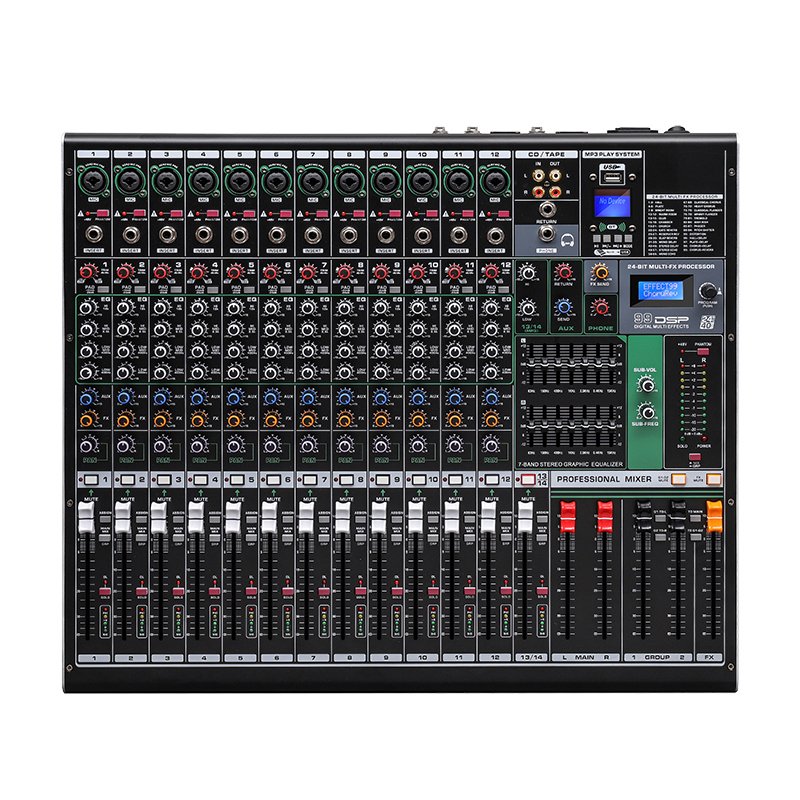 12 Channel Professional Mixer PC Digital Consoles USB Sound Card High Low Tone BT DJ Controller Mixer Audio Pro Equipment