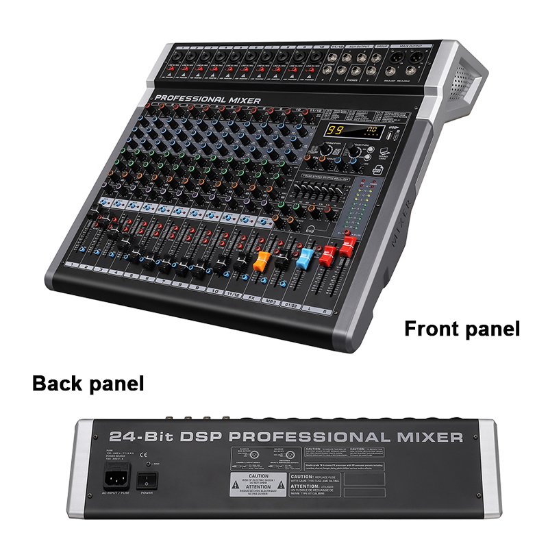 12 Channel Professional Mixer PC Digital Consoles USB Sound Card High Low Tone BT DJ Controller Mixer Audio Pro Equipment
