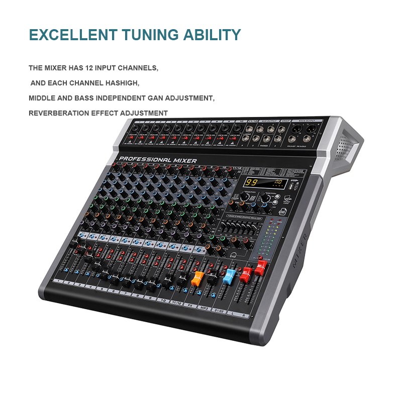 12 Channel Professional Mixer PC Digital Consoles USB Sound Card High Low Tone BT DJ Controller Mixer Audio Pro Equipment