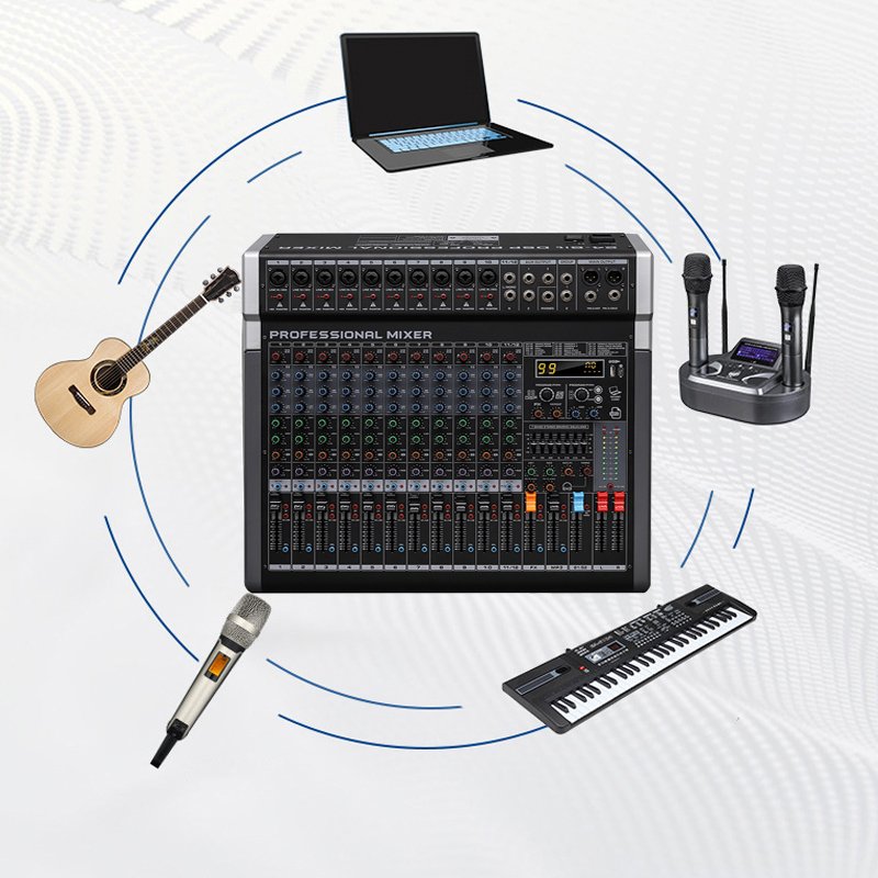 12 Channel Professional Mixer PC Digital Consoles USB Sound Card High Low Tone BT DJ Controller Mixer Audio Pro Equipment