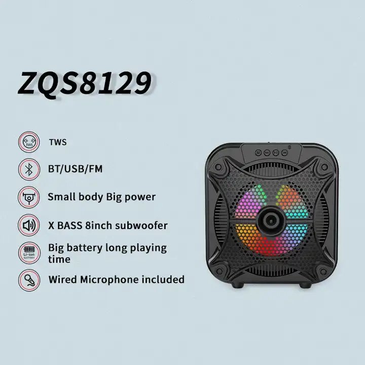ZQS-8129 Altavoz De Karaoke Big Speakers Outdoor Dj Party 8 Inch Rgb Karaoke Trolley Blue tooth Speaker With Microphone