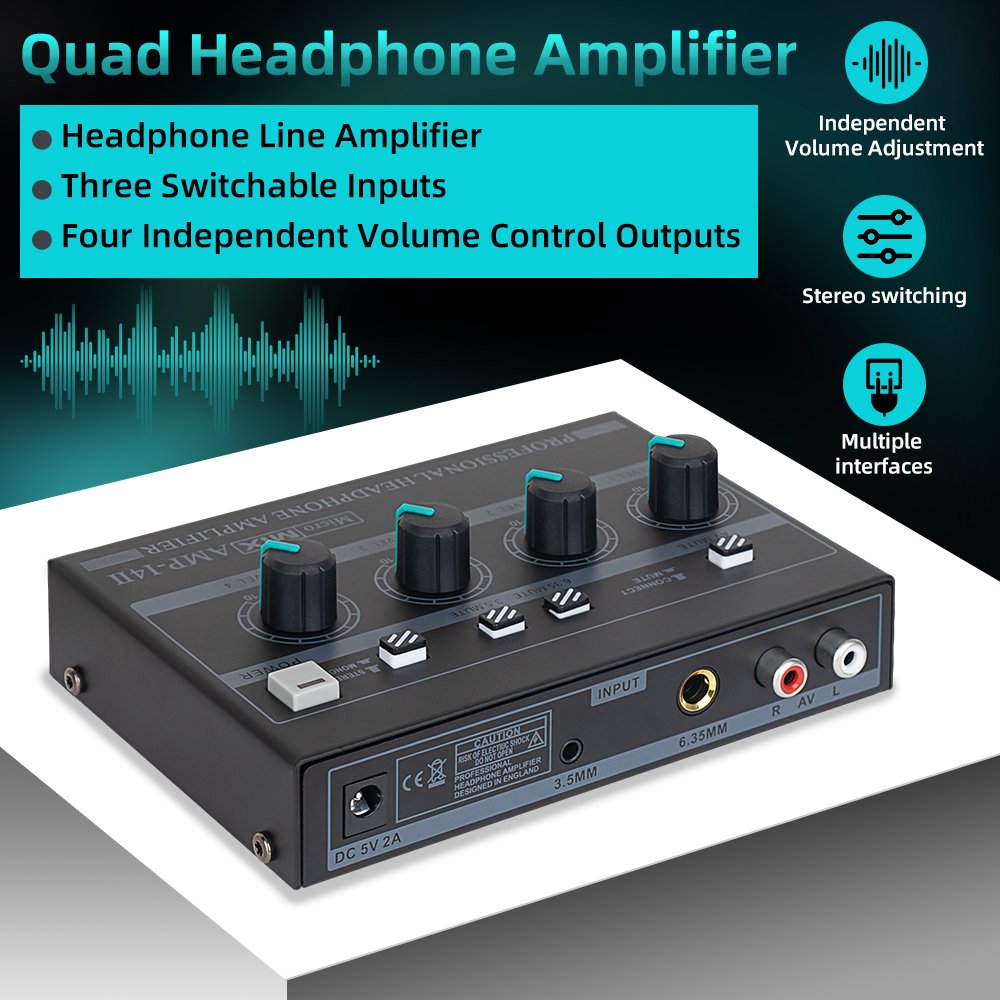 Professional Audio Power Mixing Amplifier Studio Monitor Hi-fi Headphone Amplifier 4 Channel,Microamp,AMP-I4II