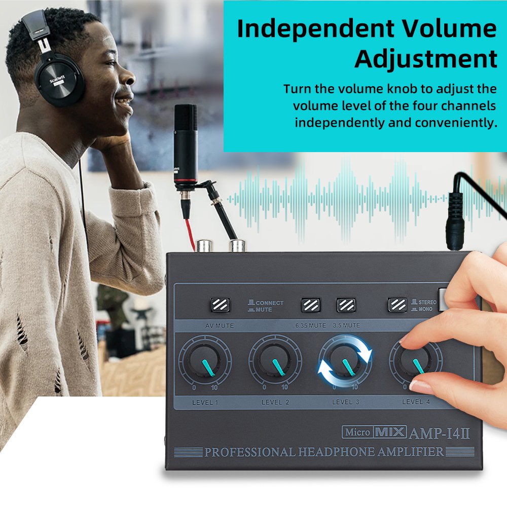 Professional Audio Power Mixing Amplifier Studio Monitor Hi-fi Headphone Amplifier 4 Channel,Microamp,AMP-I4II