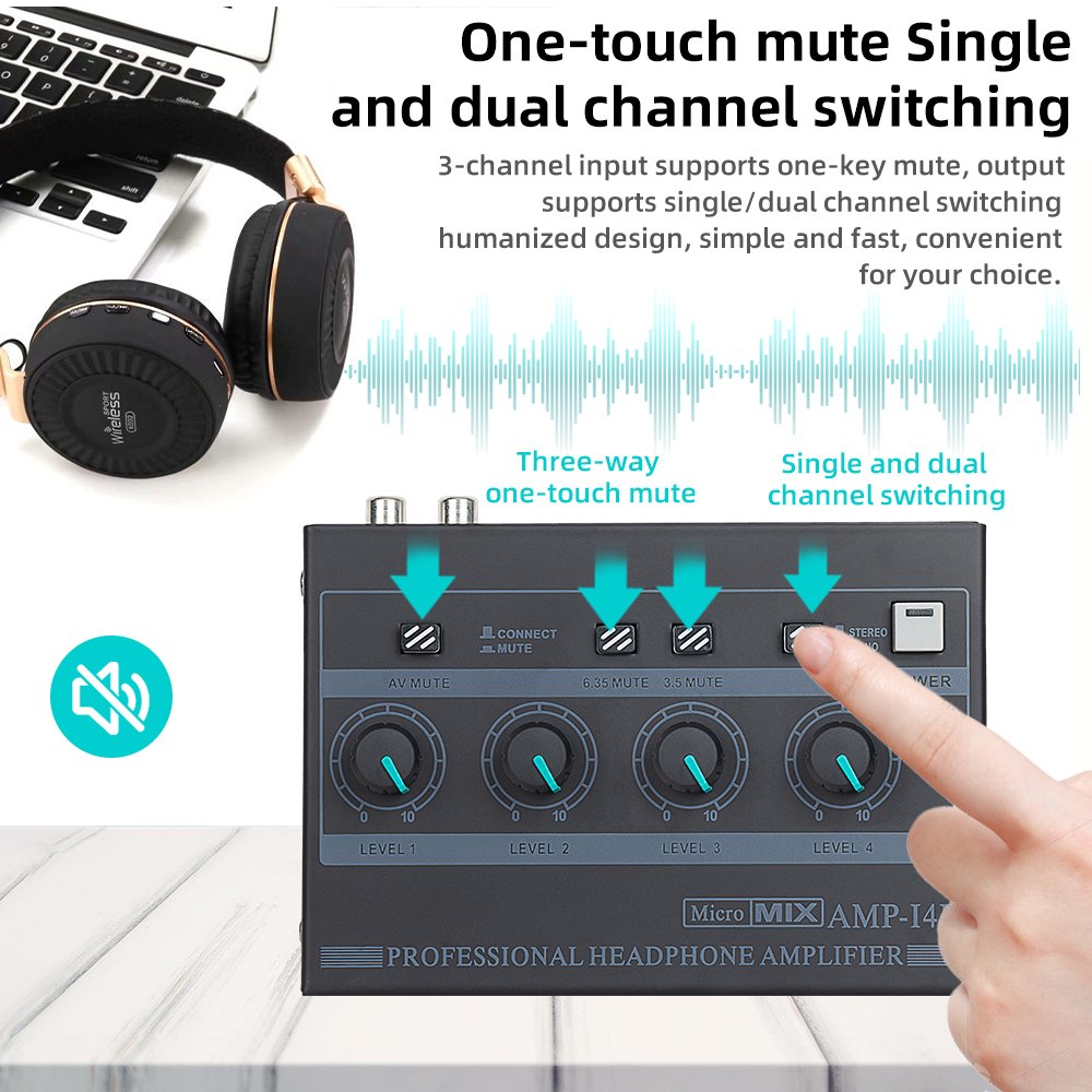 Professional Audio Power Mixing Amplifier Studio Monitor Hi-fi Headphone Amplifier 4 Channel,Microamp,AMP-I4II