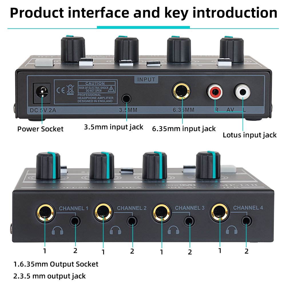Professional Audio Power Mixing Amplifier Studio Monitor Hi-fi Headphone Amplifier 4 Channel,Microamp,AMP-I4II