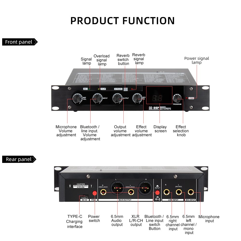 OEM Portable 99DSP digital audio effector stereo sound debugging-free beautifying microphones Bluetooth reverb effects