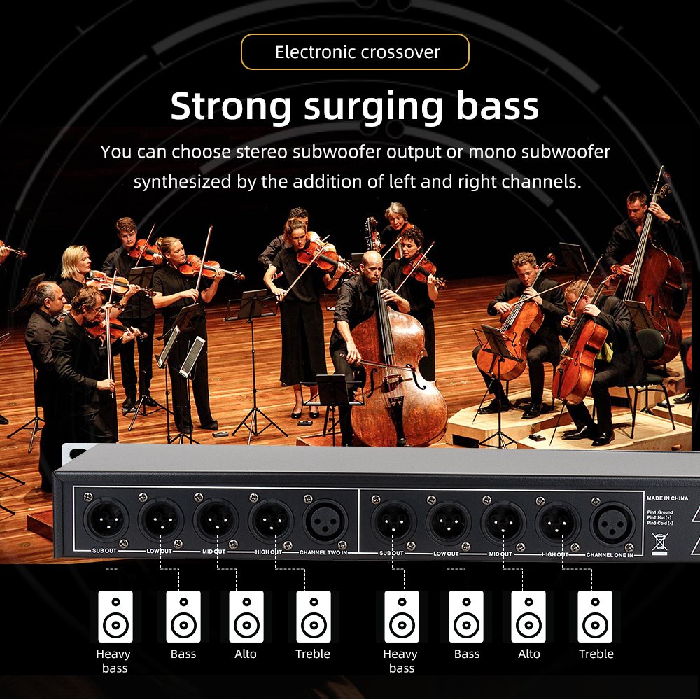 224XL Professional Stereo 2-Way Mono 4-Way Audio Crossover with High-Pass Filter Subwoofer Stage DJ Sound System Speakers