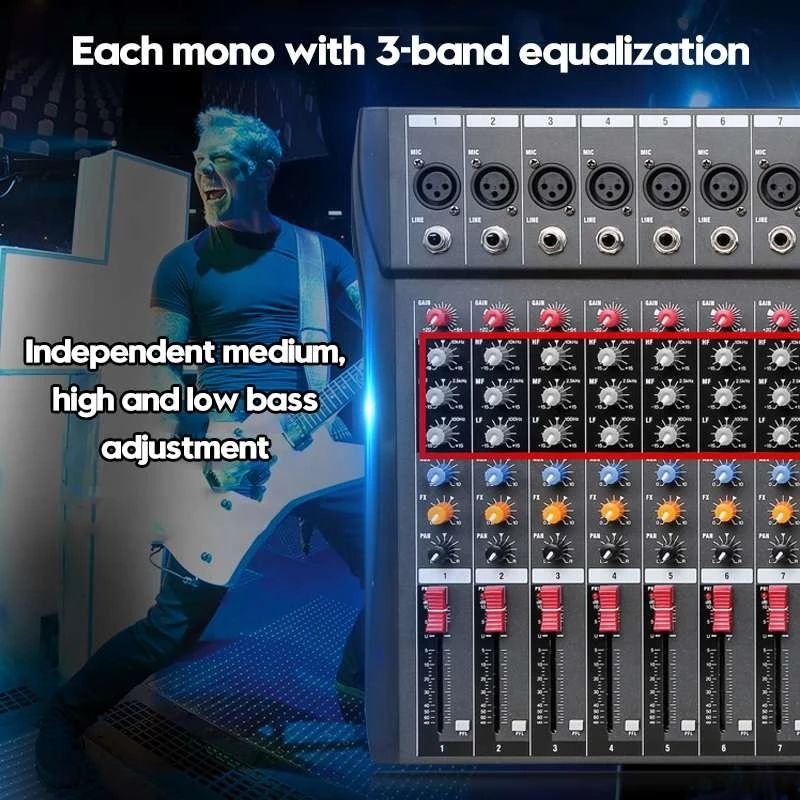 COKYIS Cheap Price 12 Channel Stereo Sound Mixer, USB Bluetooth Recording MP3 Soundboard DJ Controller Audio Console Mixer