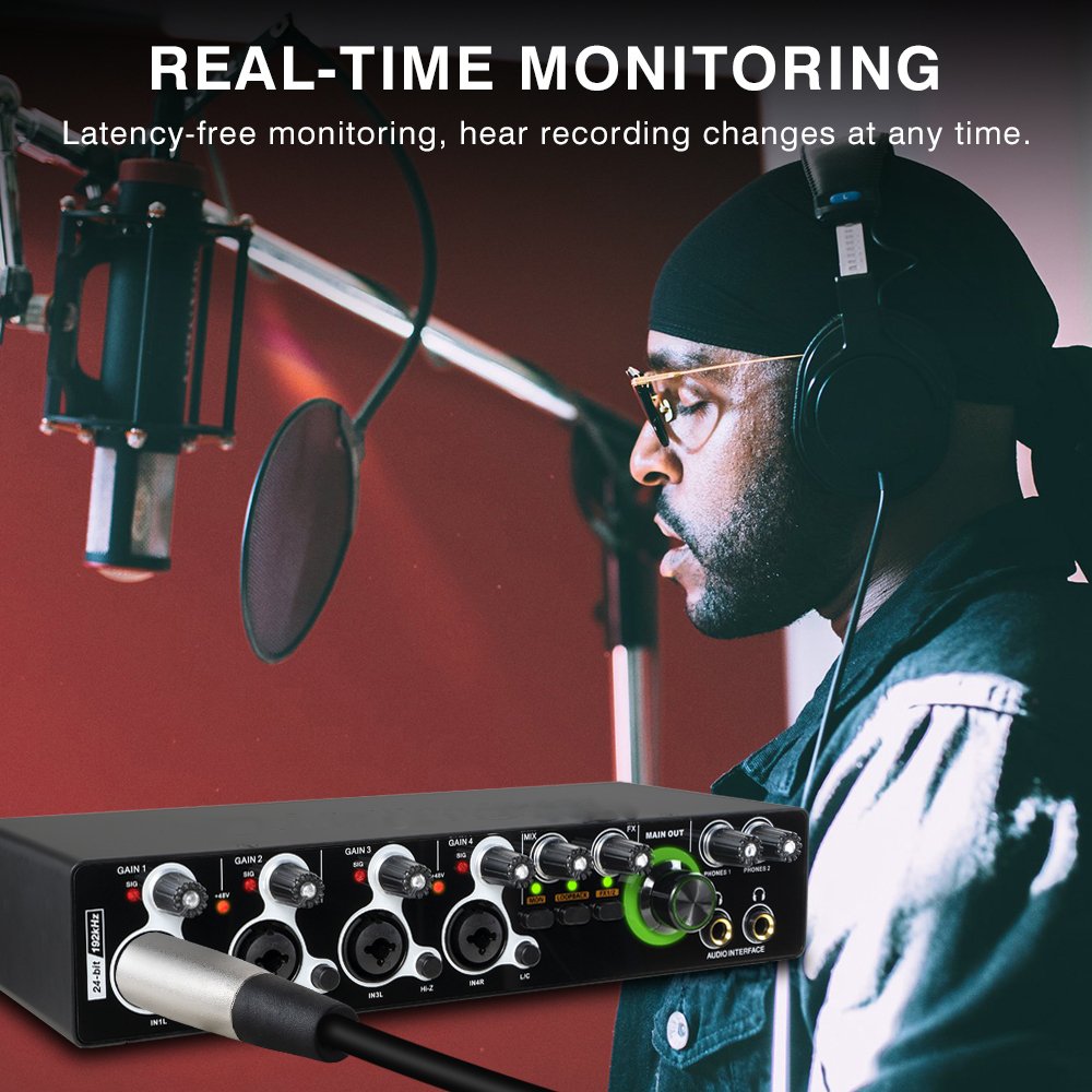 GPUB MD404 Hot selling 4 Channels Professional 24bit 192kHz studio de audio sound card usb audio interface for live recording