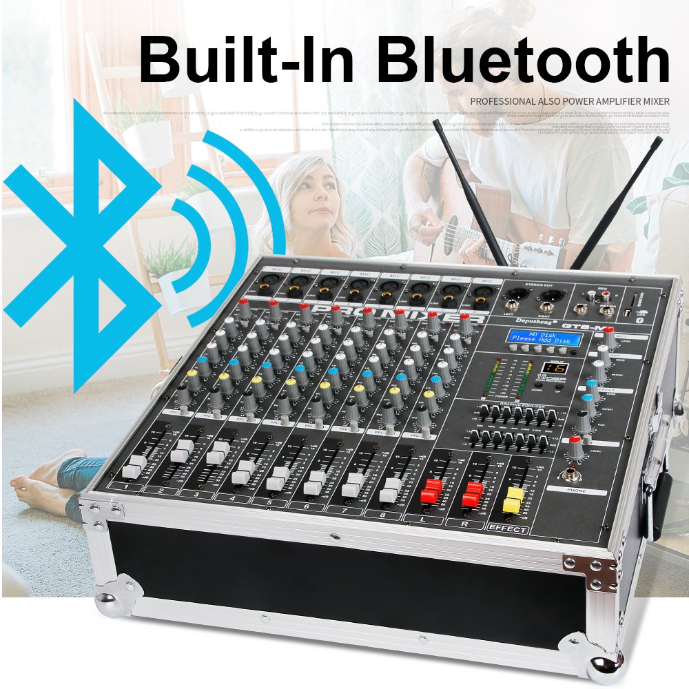 Depusheng GT8M Newest Hot Selling Equipped with 2 Handheld Wireless Microphones 8-Way High Efficiency Amplifier Mixer