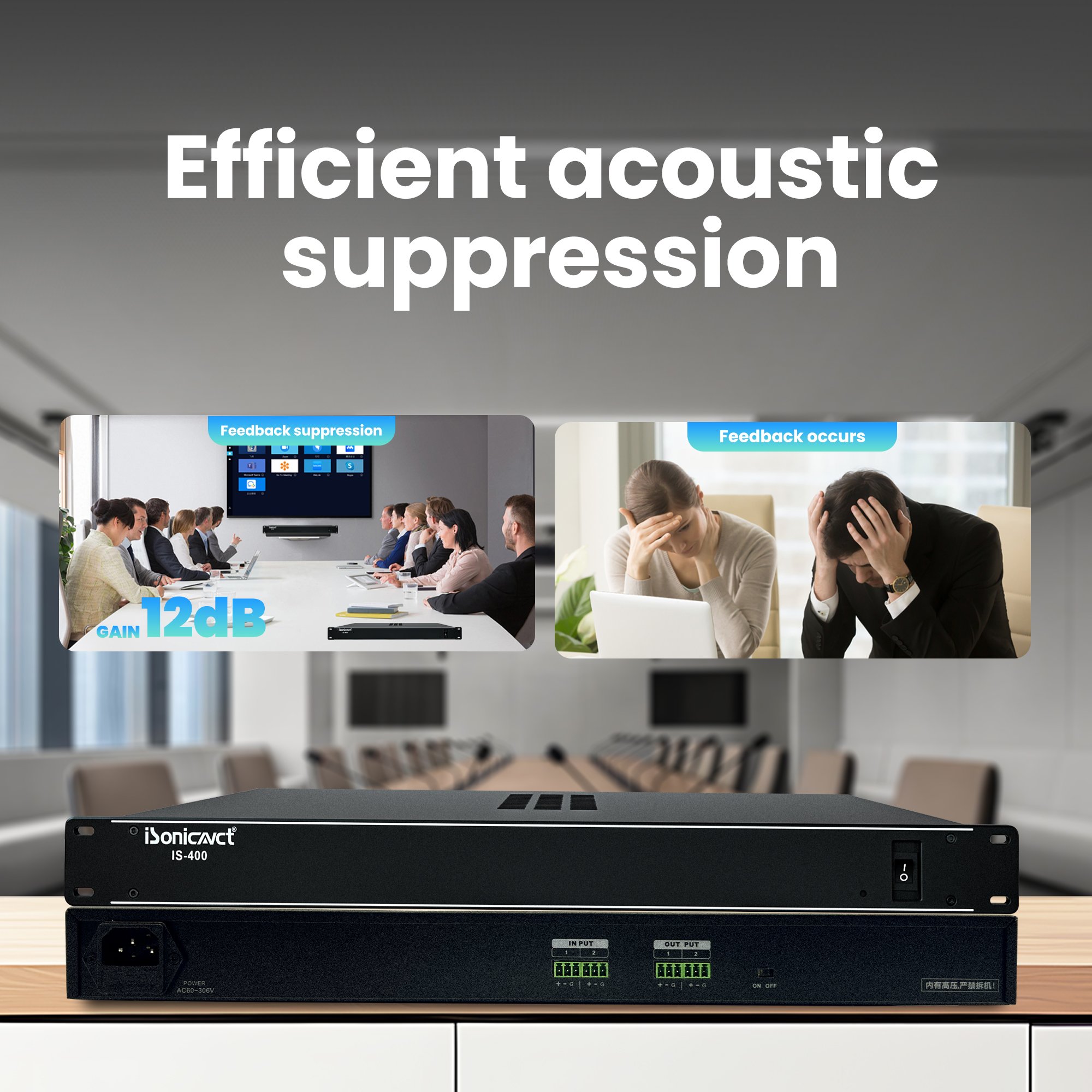 Isonicavct IS-400 DSP Feedback Echo Cancellation 12V 2input Dsp Music Boradcast Auto Audio Processor