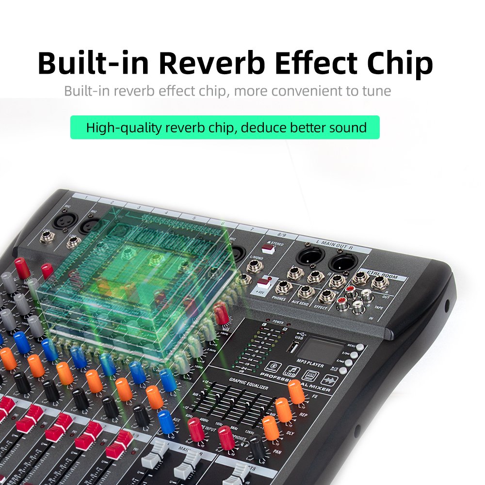 Outdoor stage DJ mixer stereo sound console 8 channels 48V phantom power bluetooth USB computer playback recording board