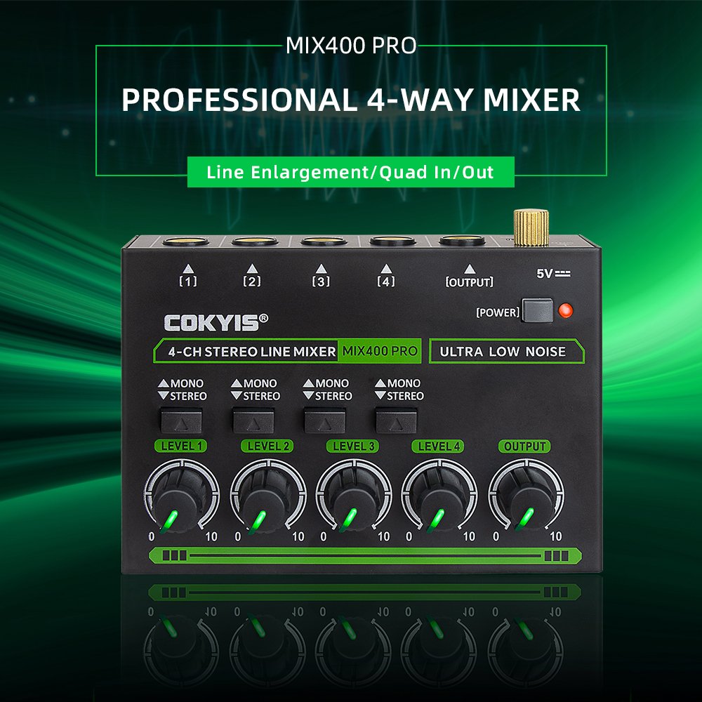 Professional RGB 4 Channel Stereo Line Mixer Sound Card Mixer for Studio Karaoke Live Monitor DJ Console Mixer