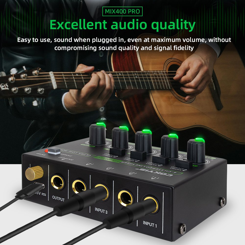 Professional RGB 4 Channel Stereo Line Mixer Sound Card Mixer for Studio Karaoke Live Monitor DJ Console Mixer