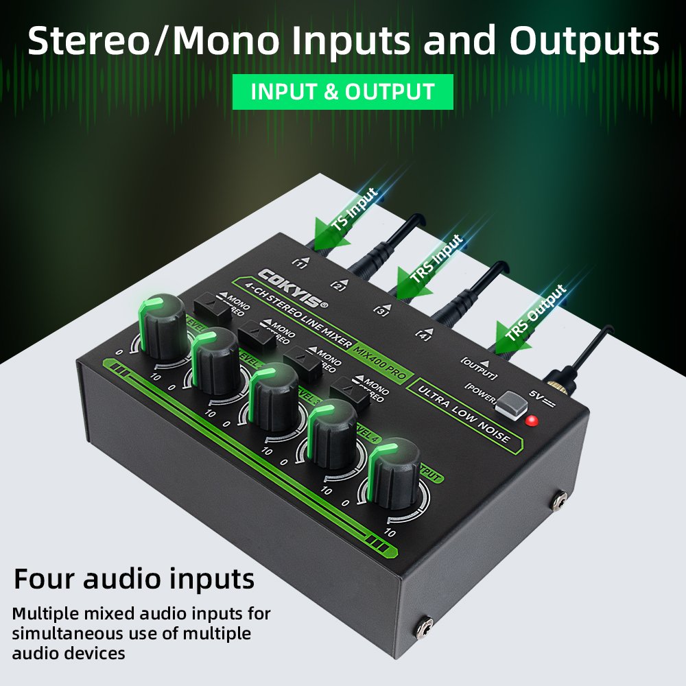 Professional RGB 4 Channel Stereo Line Mixer Sound Card Mixer for Studio Karaoke Live Monitor DJ Console Mixer