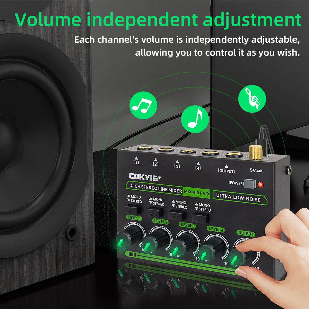 Professional RGB 4 Channel Stereo Line Mixer Sound Card Mixer for Studio Karaoke Live Monitor DJ Console Mixer
