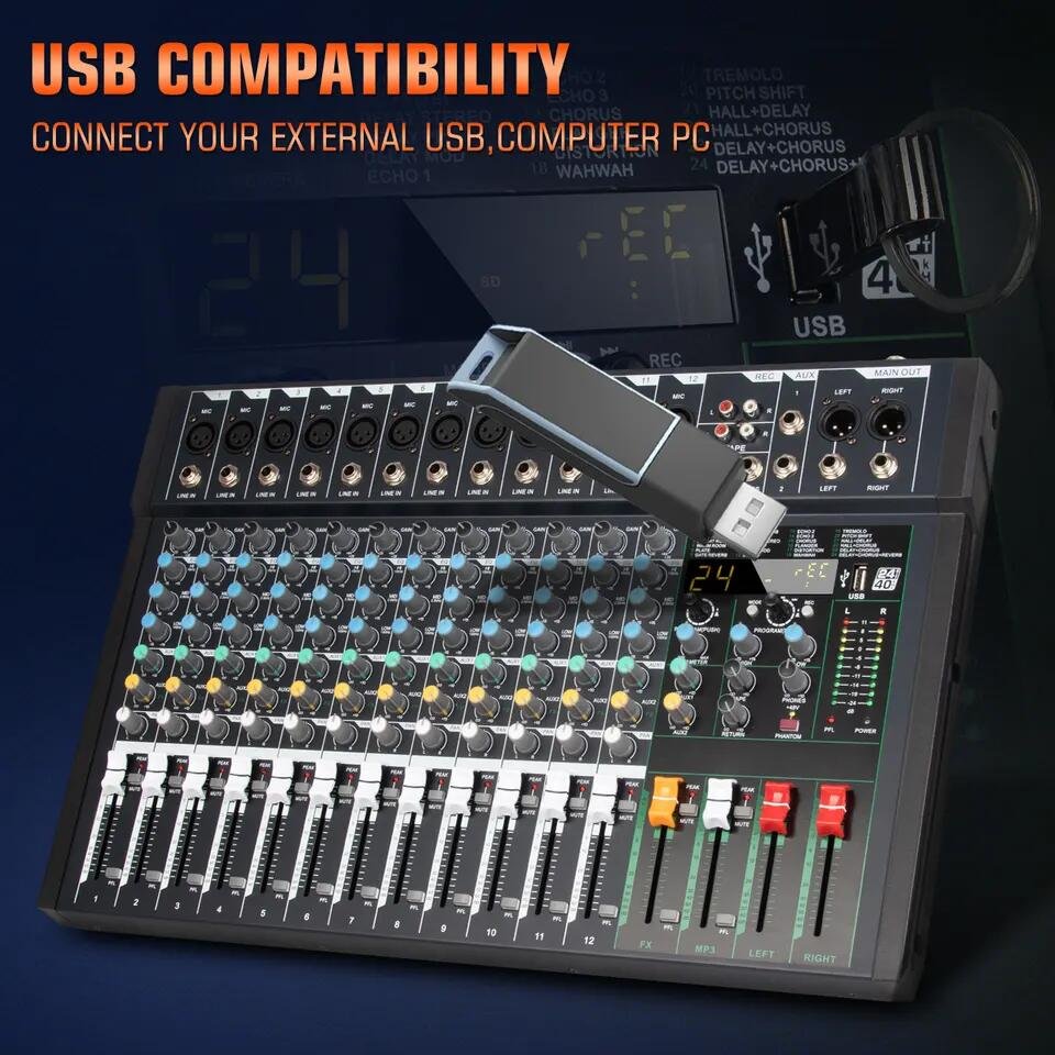 OEM FG12 Professional Sound Card Recording Interface Audio Mixer 12 Channel Audio Mixer For Stage Performance