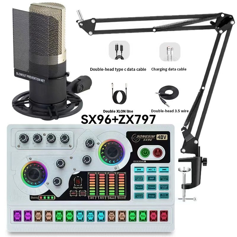 ISong music studio equipment full set With Condenser Podcast Microphone For Double Live Sound Card Studio Recording