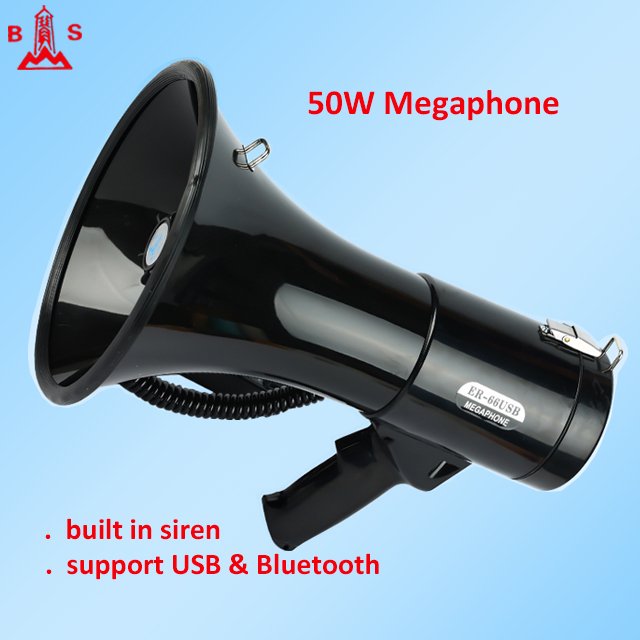 50 watts megaphone ER-66 USB DC12V ABS wireless rechargeable megaphone portable loudspeaker with detachable microphone