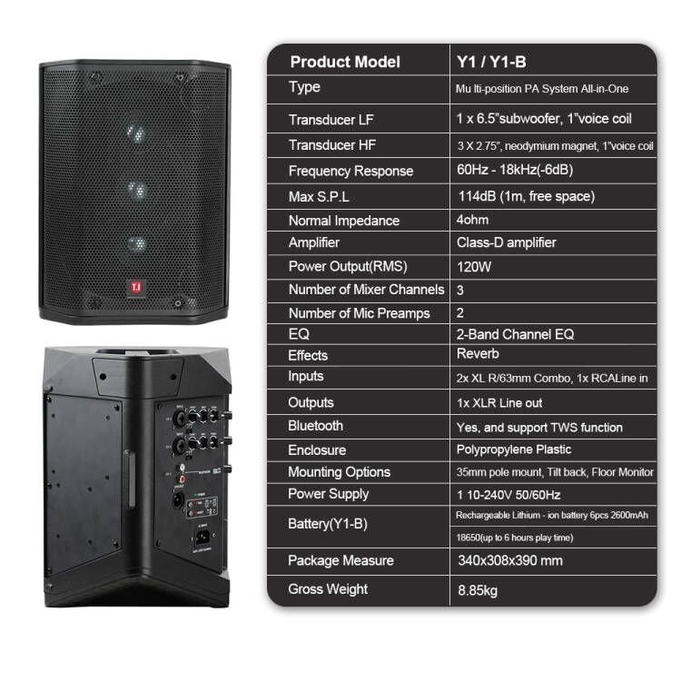 T.I Pro Audio Y1B All-in-one Powered Portable Bluetooth Speaker Wireless PA System, Black