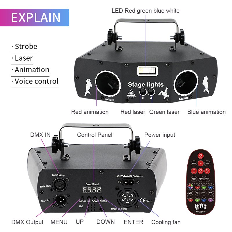 Beam light rgb laser led 5 in 1 colors led strobe dj lights dmx controller club party equipment disco light for stage decoration