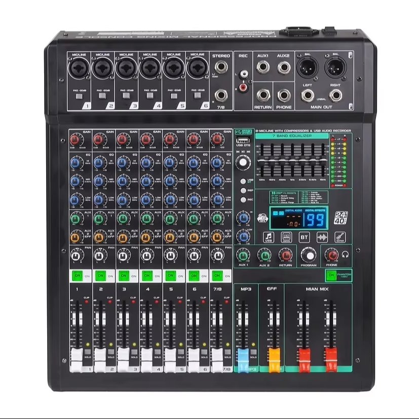 XF8/12 Professional audio mixer audio mixing console africa peru columbia DJ mixer sound equipment 99dsp player mixer