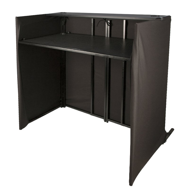 Professional Foldable DJ Booth Stand Steel Frame with Black Scrim and TV Bracket Audio Sound Equipment