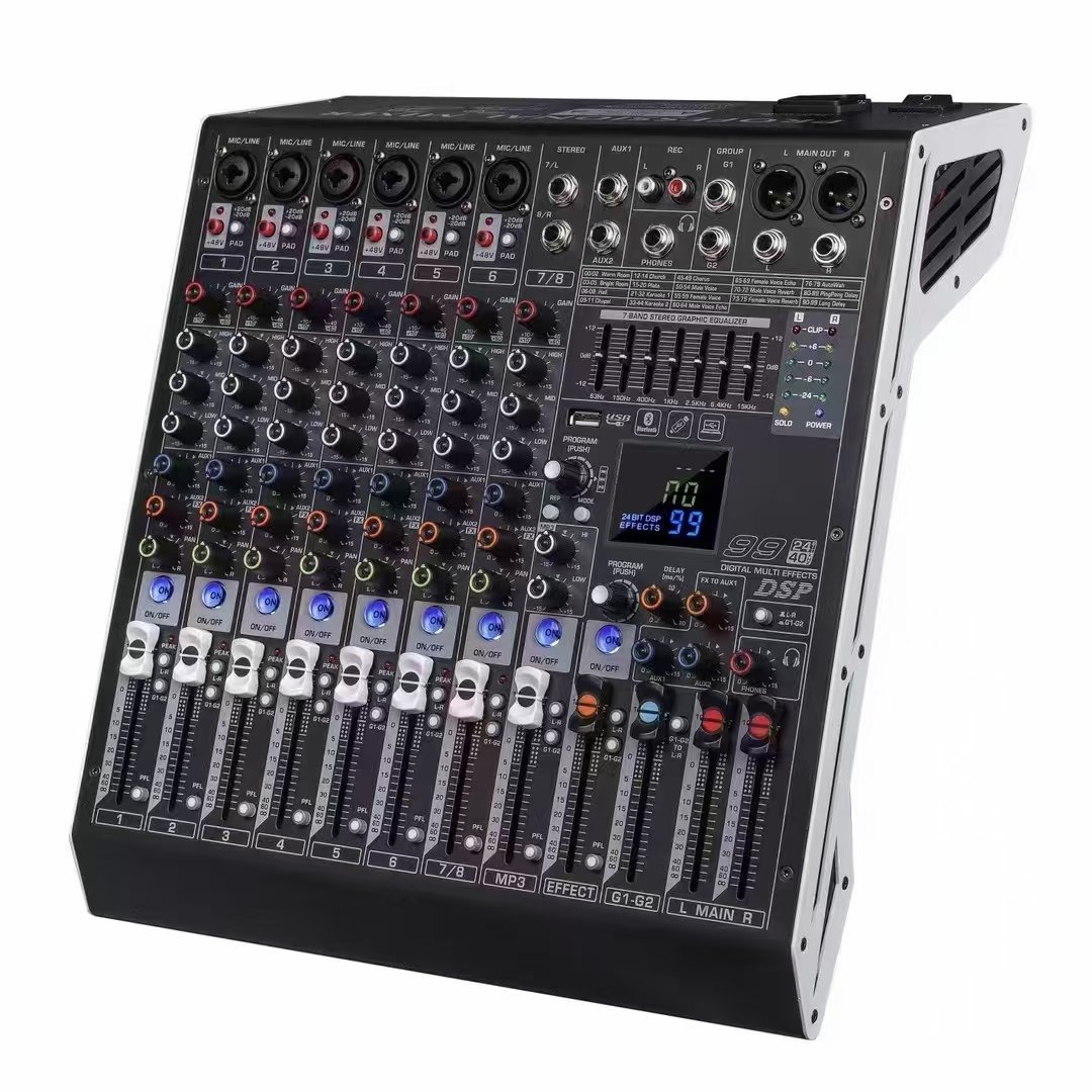 MK6/8/12/16 Channel Professional DJ Mixer High Quality Compact Analog Audio Mixing Console Delay 99DSP 2Group Sound Equipment