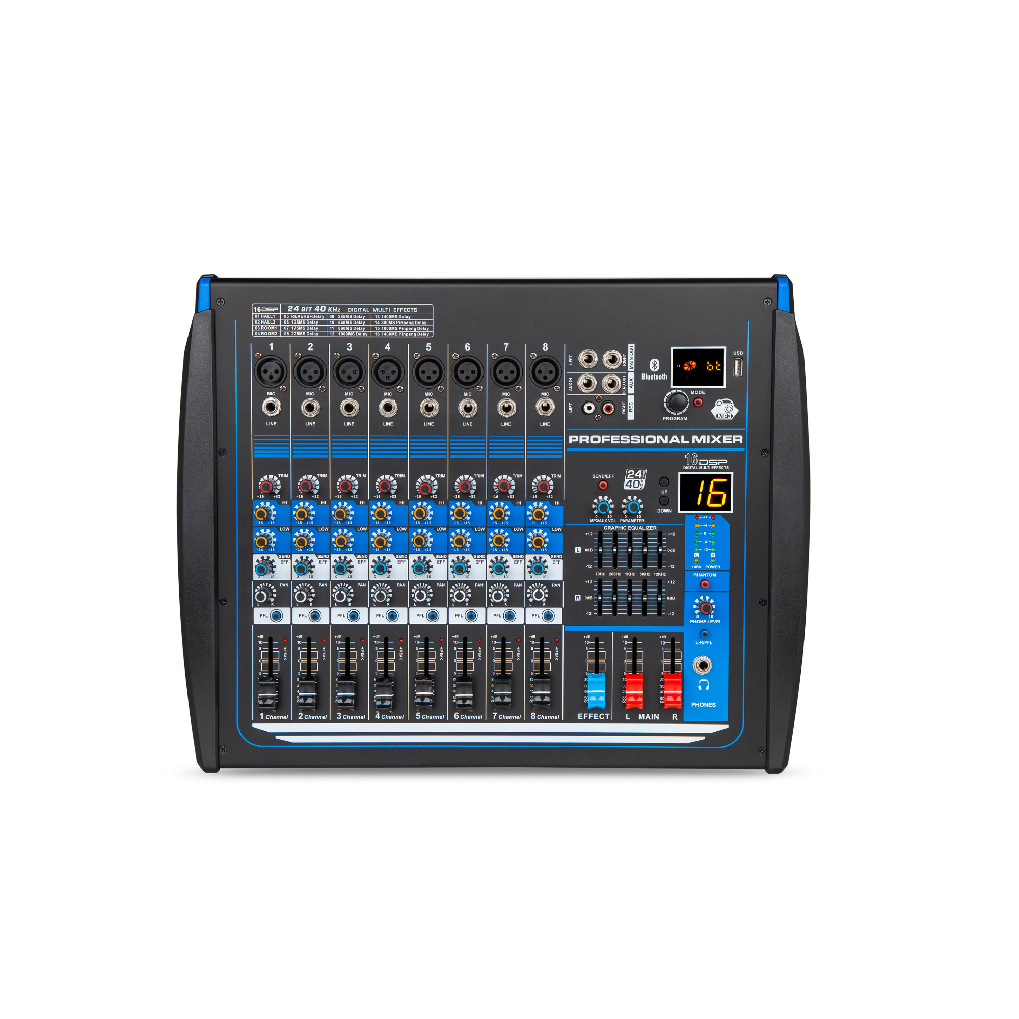 Hot Selling Audio Digital Mixer 8 Channels 99 DSP Effect Sound Console Digital Echo Power Mixer for Performance