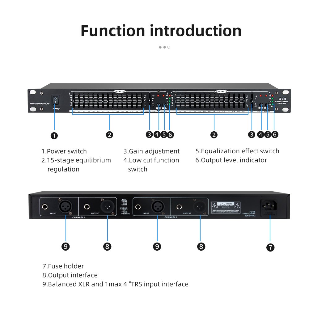 Factory EQ-215 Dual Channel 15 Band Equalizer 2 Channel Stereo Graphic Equalizer Audio Filter Stage Sound Equipment Speakers
