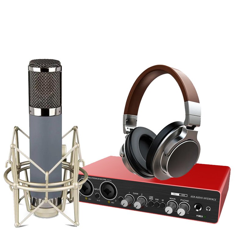 Voxfull VF818 Professional Audio 2 In 2 Out USB Audio Interface Recording Sound Card with Large Recording Mic