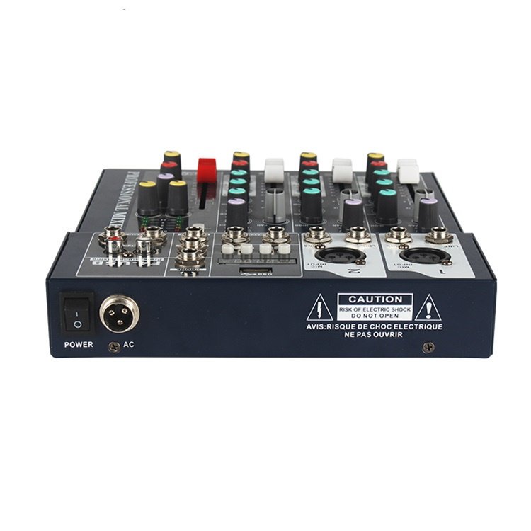 F4 Professional 4 Channel Audio Stereo Mixer with Digital Sound Card DJ Audio Mixer for Family KTV Stage Equipment