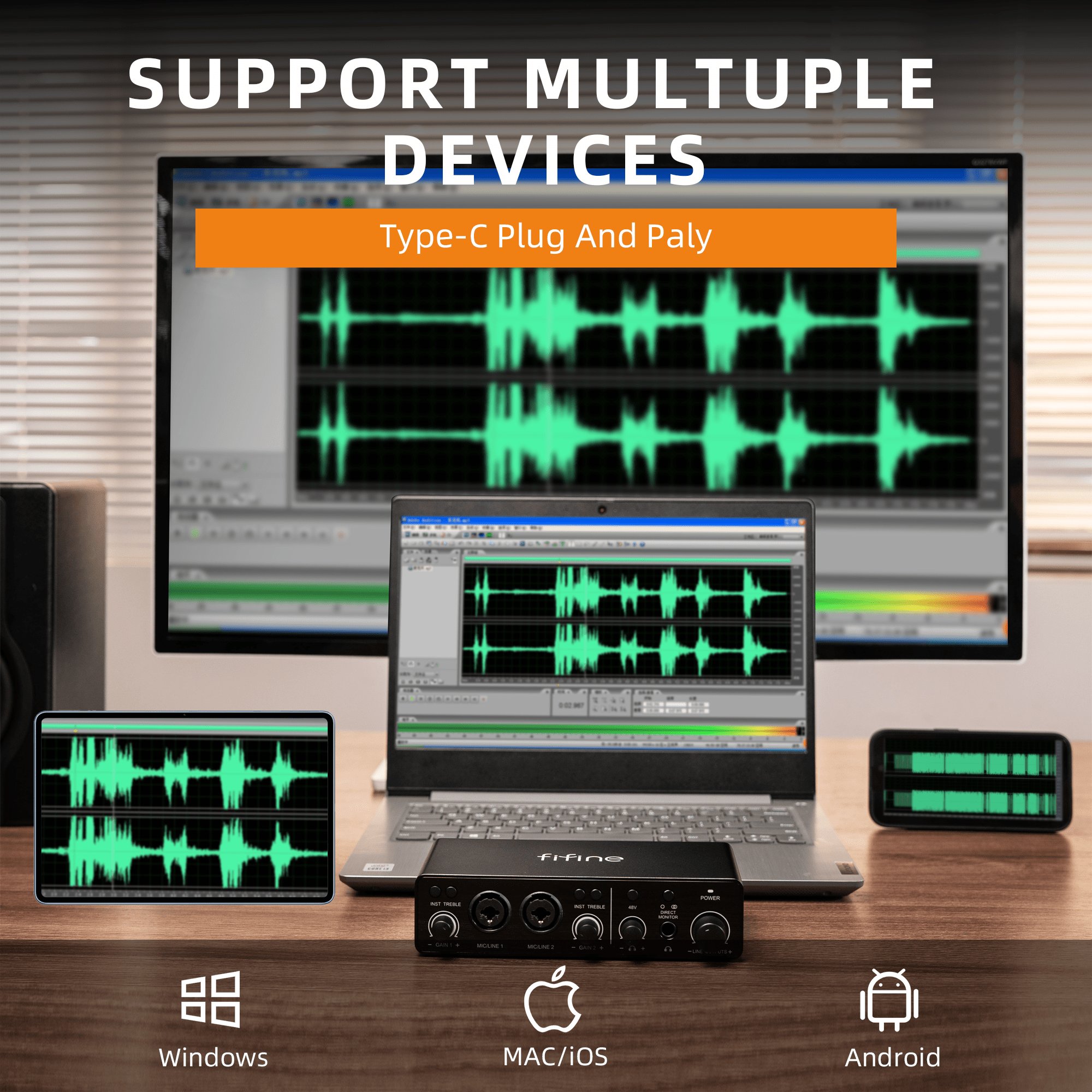 Fifine Ampli3 Sound Card Professional Studio Audio Sound Cards Mixer Instrument Recording Audio Interface Live Stream Sound Card