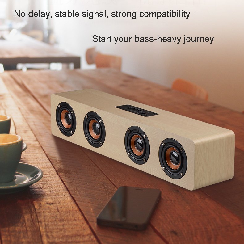 Hifi Built In Microphone 12W 4 horns amplifier Blue-tooth Wooden Computer Wireless Speaker