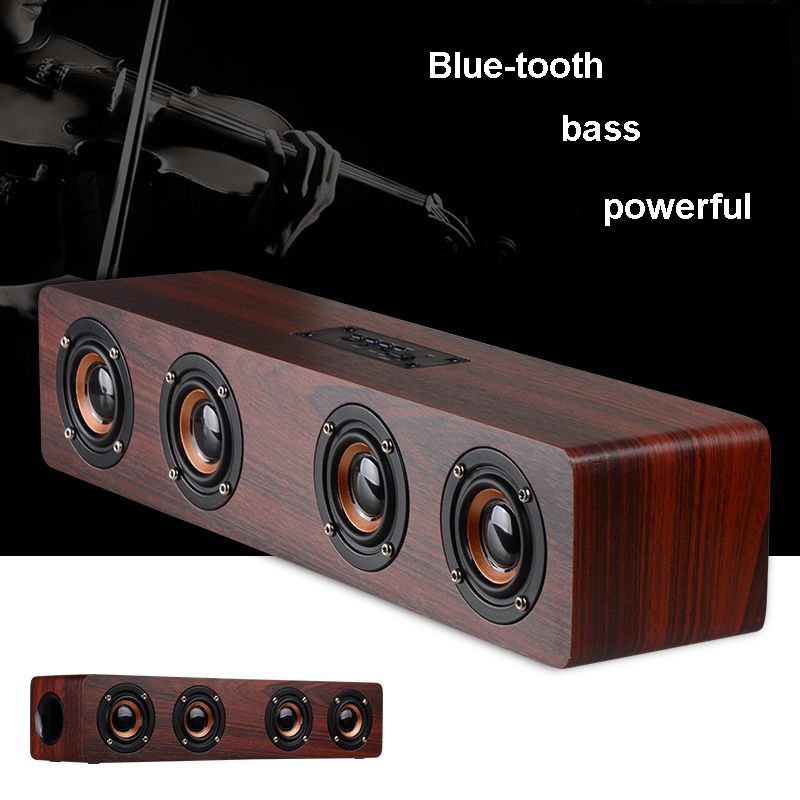 Hifi Built In Microphone 12W 4 horns amplifier Blue-tooth Wooden Computer Wireless Speaker