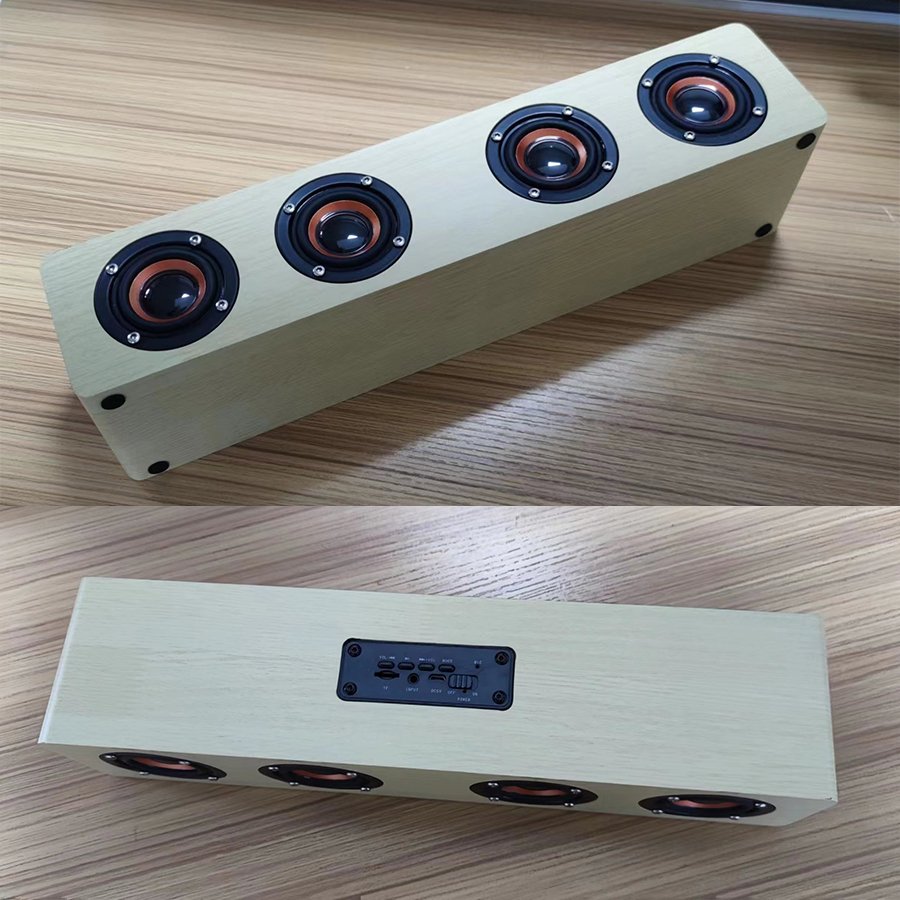 Hifi Built In Microphone 12W 4 horns amplifier Blue-tooth Wooden Computer Wireless Speaker