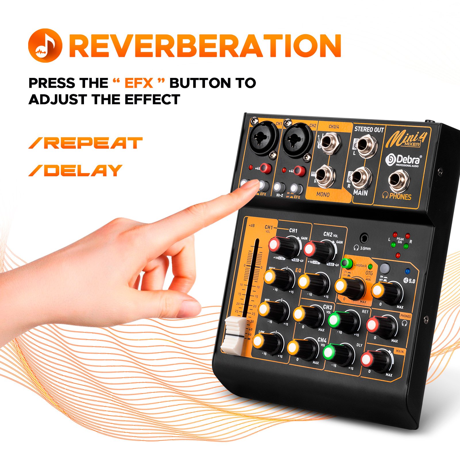 portable 4channel mini audio mixer audio interface with OTG Sound Card Mixer DJ Console 48V PC For Live Broadcast