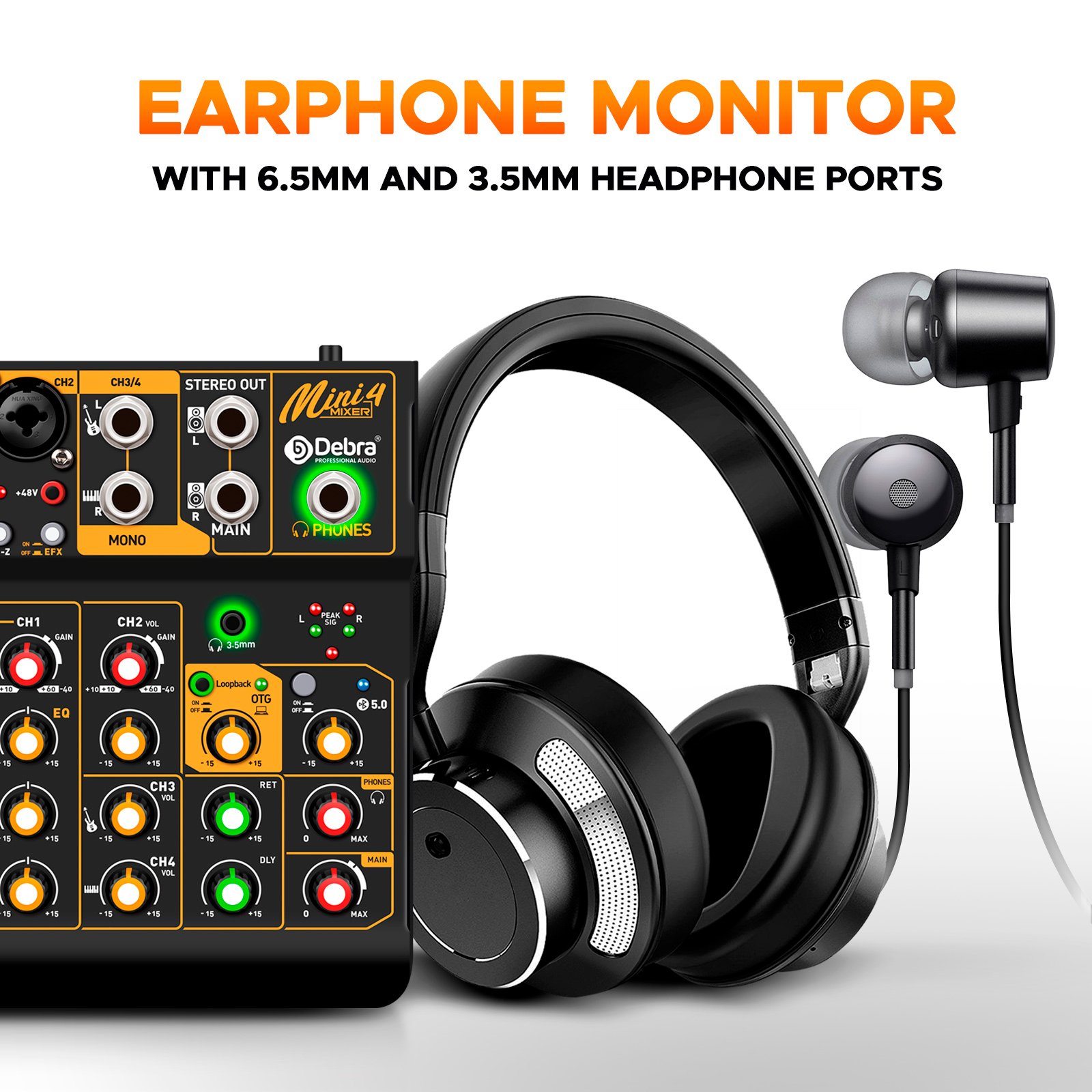 portable 4channel mini audio mixer audio interface with OTG Sound Card Mixer DJ Console 48V PC For Live Broadcast