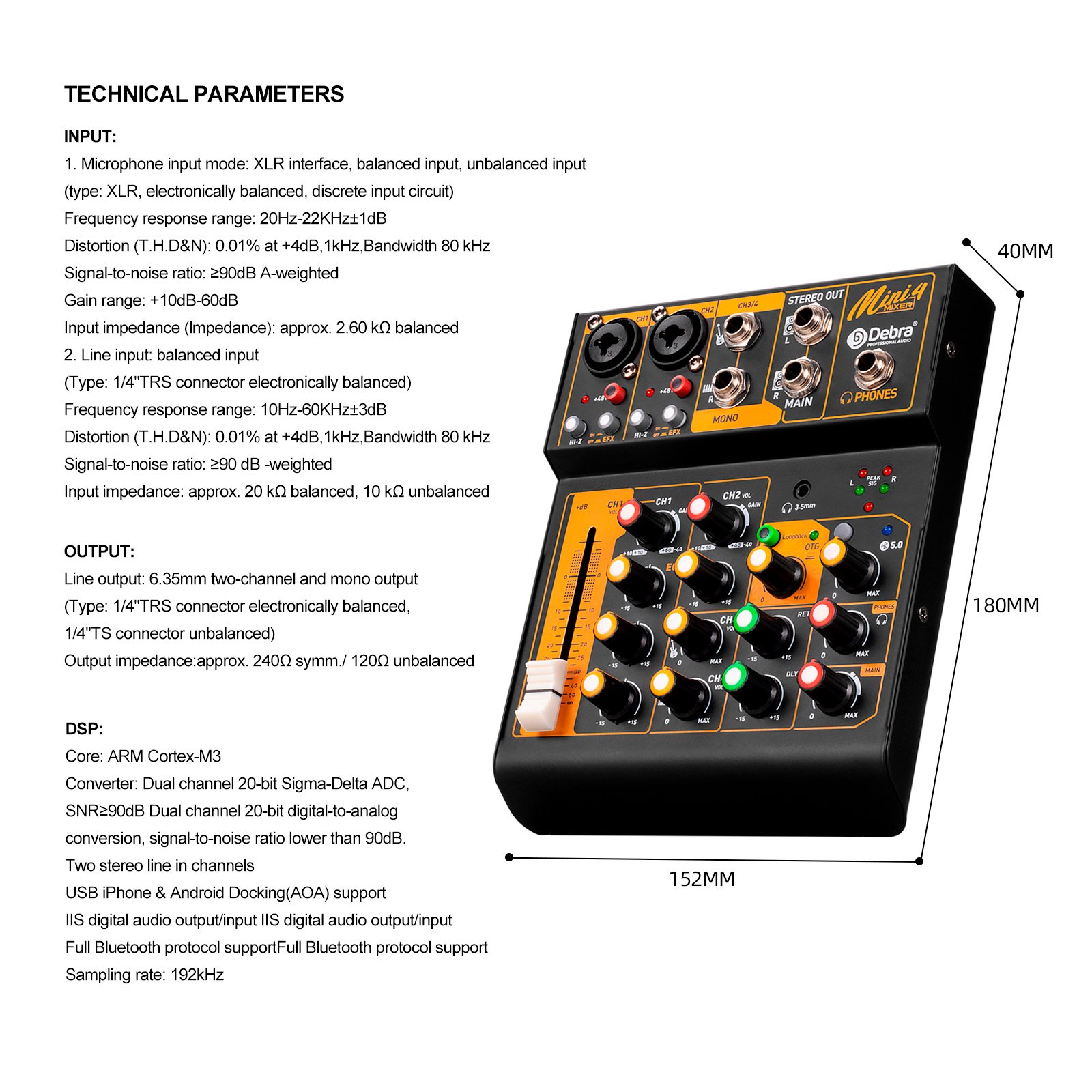 portable 4channel mini audio mixer audio interface with OTG Sound Card Mixer DJ Console 48V PC For Live Broadcast