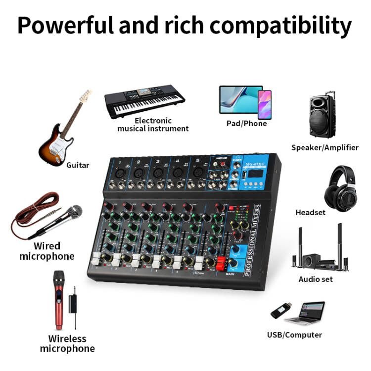 7 Channels Professional Studio Audio Reverb Dj Mixer With Karaoke Processor sound audio Mixer For Stage Performance