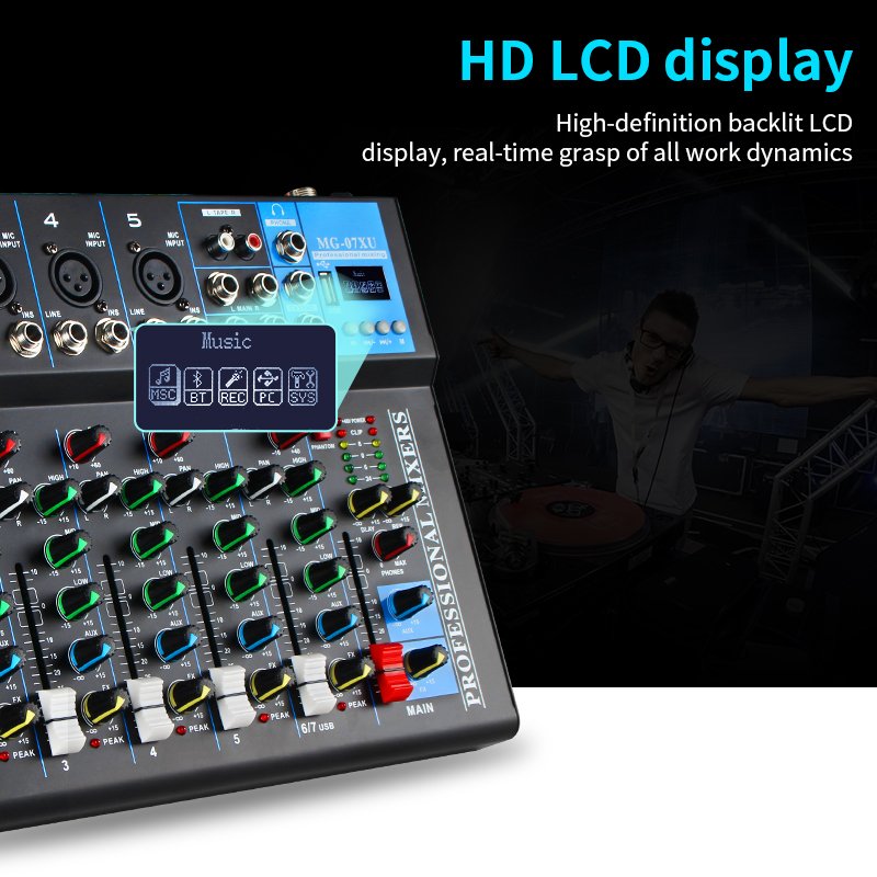 7 Channels Professional Studio Audio Reverb Dj Mixer With Karaoke Processor sound audio Mixer For Stage Performance