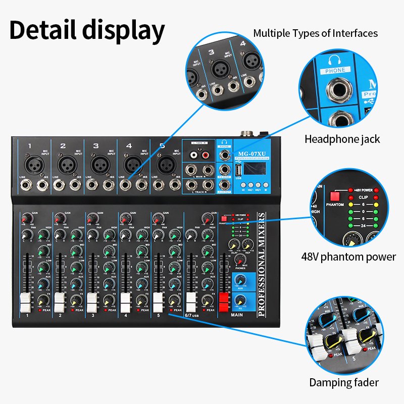 7 Channels Professional Studio Audio Reverb Dj Mixer With Karaoke Processor sound audio Mixer For Stage Performance