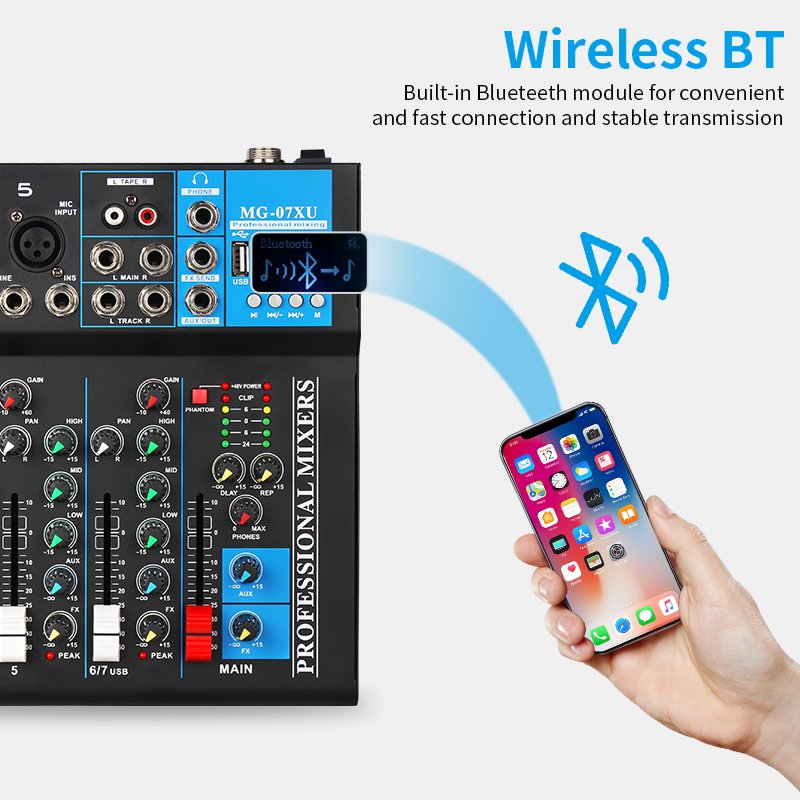 7 Channels Professional Studio Audio Reverb Dj Mixer With Karaoke Processor sound audio Mixer For Stage Performance