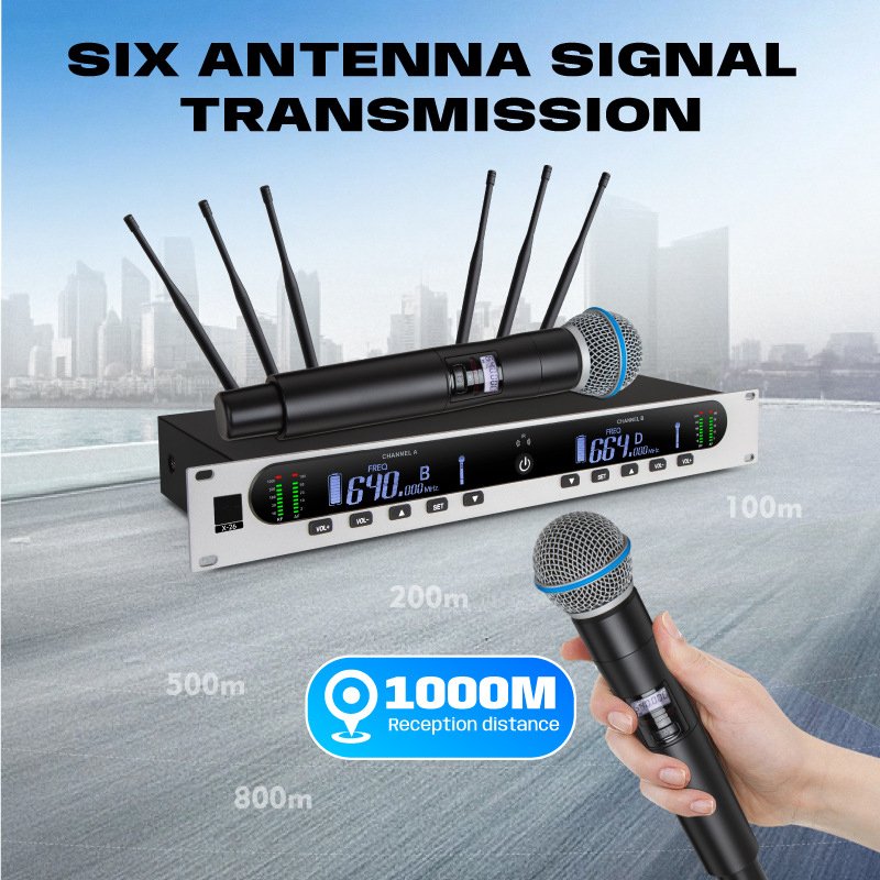 XTUGA X-26 True Diversity Microphones System 1000M Wireless Microphone Systems UHF Outdoor Professional Mic For Church