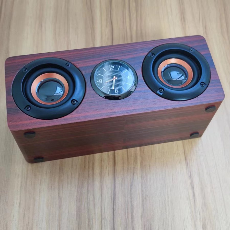 Hifi Built In Microphone Portable Powerbank Blue-tooth Wooden Compute Wireless Speaker with clock