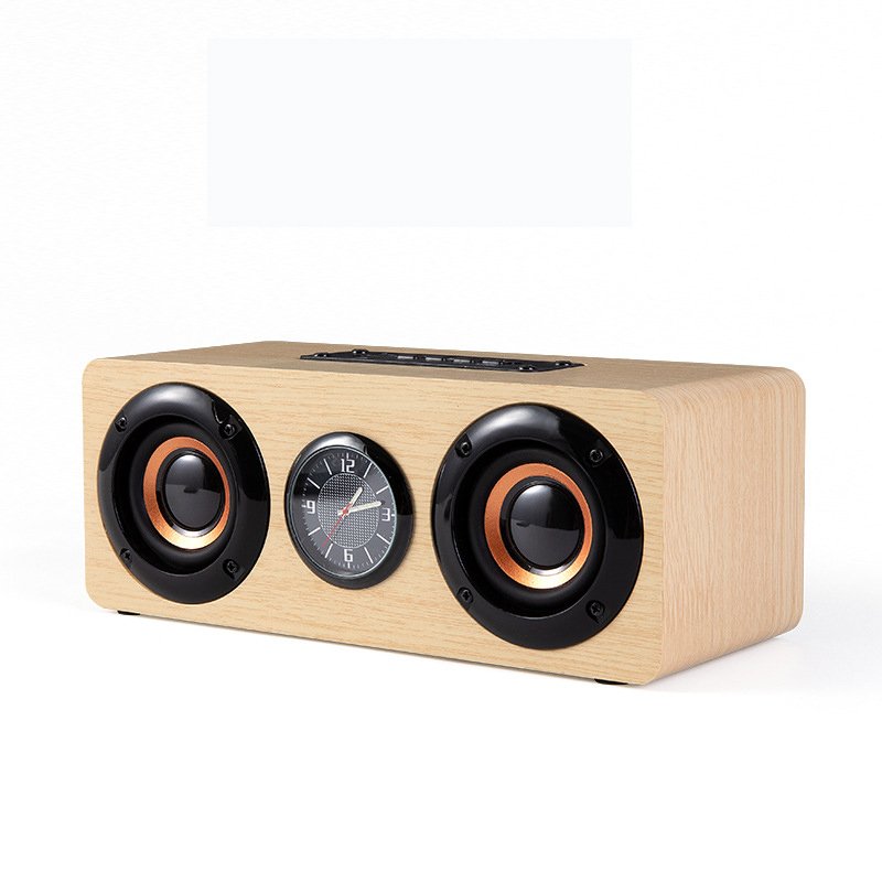 Hifi Built In Microphone Portable Powerbank Blue-tooth Wooden Compute Wireless Speaker with clock