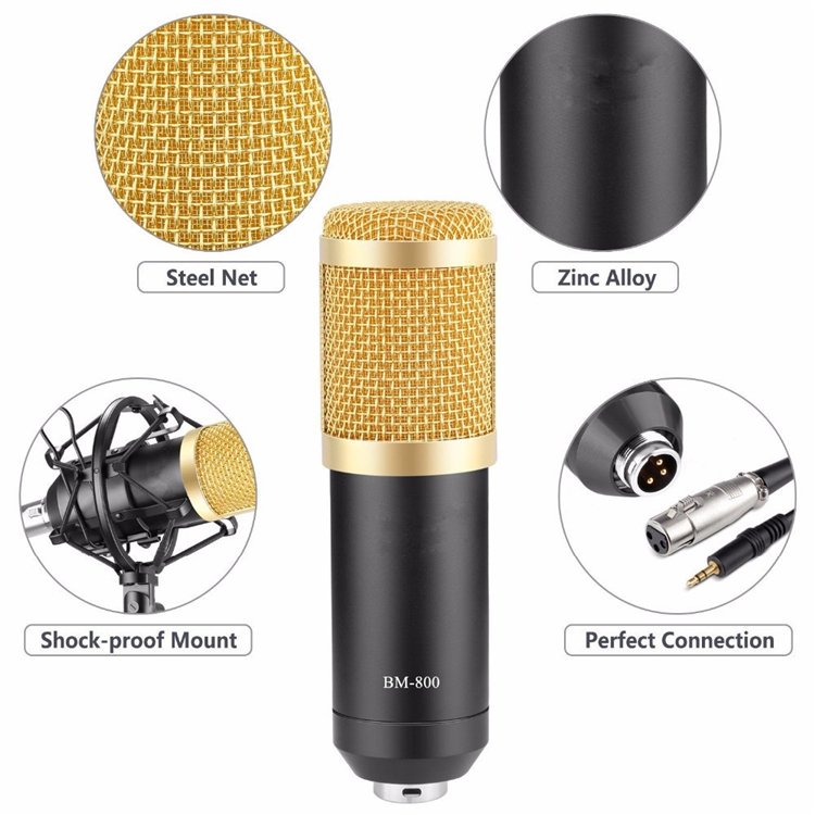 Condenser microphone BM-800 Microphone Sound Recording Microphone with usb sound card for Radio Braodcasting Singing