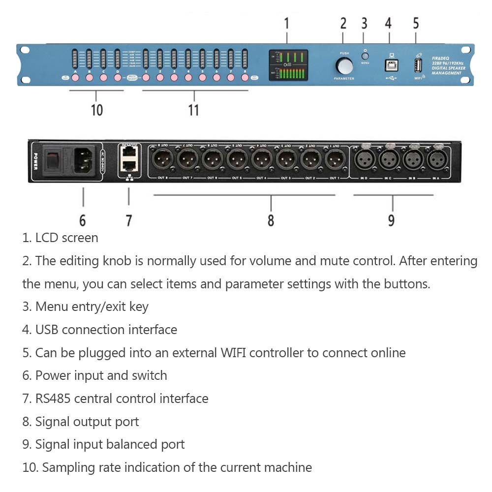 DP48X Professional Digital Audio Processor 4Input 8Output Drive Rack Procesador