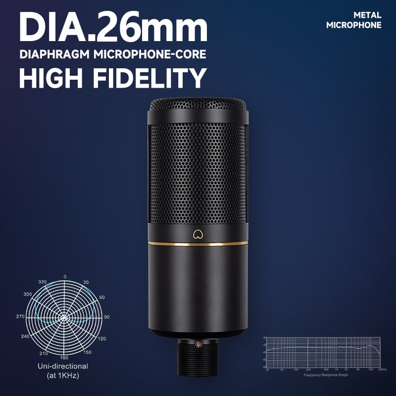 Professional Studio Condenser Microphone Monitor Headphone USB Audio Interface Sound Card Bundle Kit Podcast Recording Solo Vlog