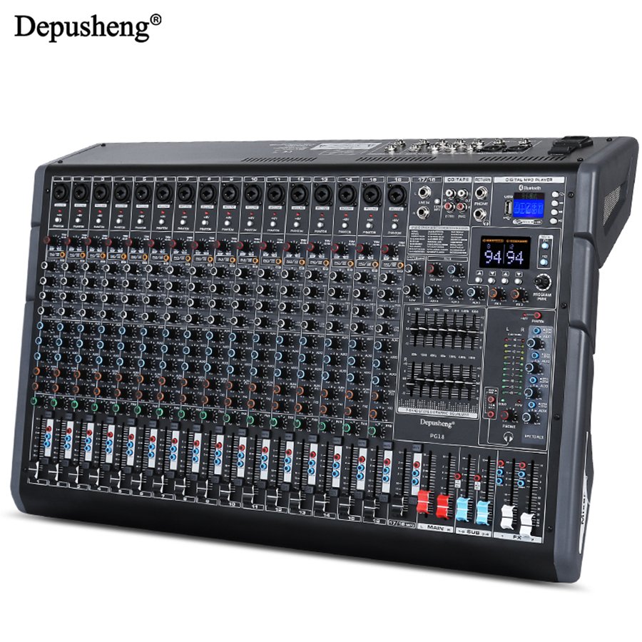 Depusheng PG18 Professional Built-in 7-Segment balanced adjustment 18 Channels Audio Mixer for Large Stage Performance